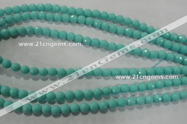 CTU2780 15.5 inches 4mm faceted round synthetic turquoise beads