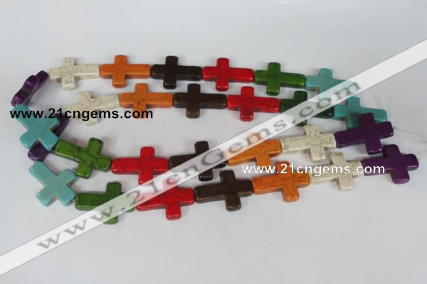 CTU733 15.5 inches 22*30mm cross dyed turquoise beads wholesale