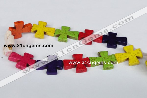 CTU734 15.5 inches 30*36mm cross dyed turquoise beads wholesale