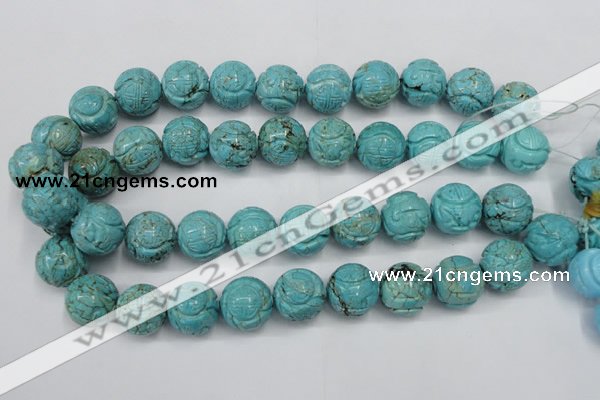 CTU884 15.5 inches 18mm carved round dyed turquoise beads