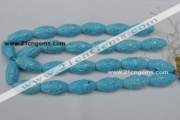 CTU885 15.5 inches 15*30mm carved rice dyed turquoise beads