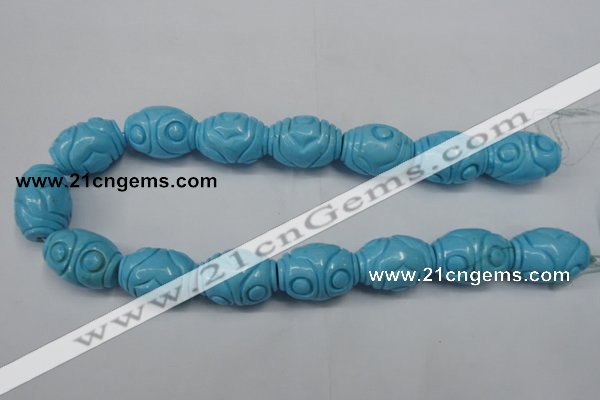 CTU886 15.5 inches 20*26mm carved rice dyed turquoise beads