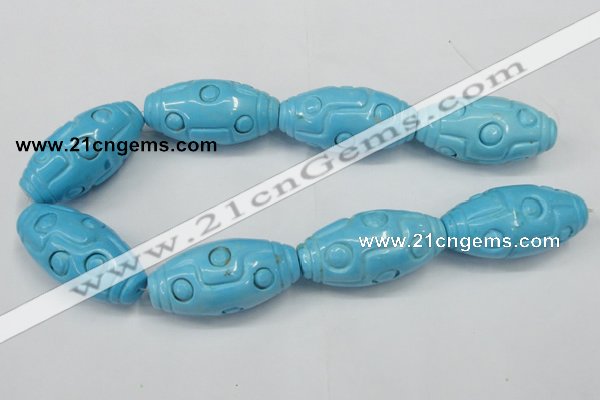 CTU887 15.5 inches 25*50mm carved rice dyed turquoise beads