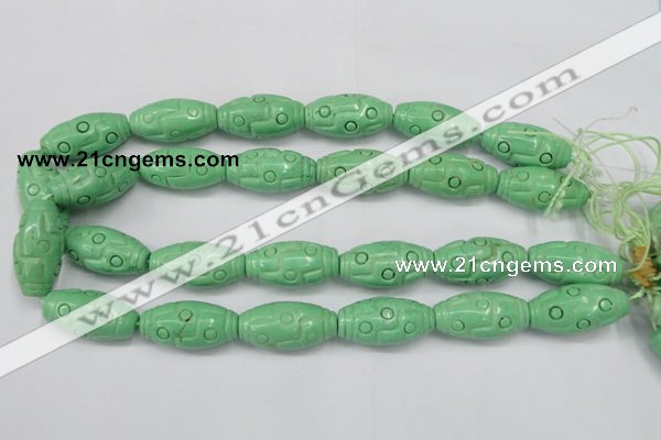 CTU888 15.5 inches 15*30mm carved rice dyed turquoise beads