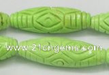 CTU892 15.5 inches 15*45mm carved rice dyed turquoise beads