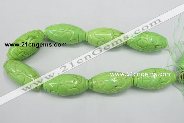 CTU894 15.5 inches 25*50mm carved rice dyed turquoise beads