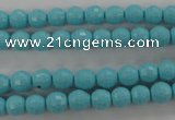 CTU910 15.5 inches 4mm faceted round synthetic turquoise beads