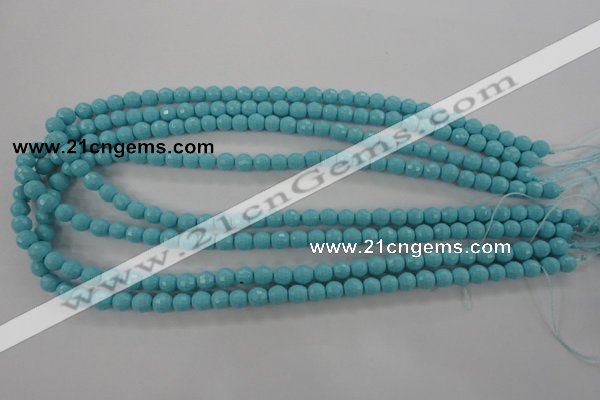 CTU910 15.5 inches 4mm faceted round synthetic turquoise beads