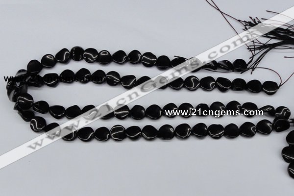 CTW03 15.5 inches 12mm twisted coin black agate beads wholesale