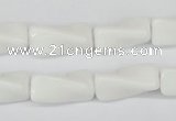 CTW127 15.5 inches 9*20mm twisted trihedron white agate beads