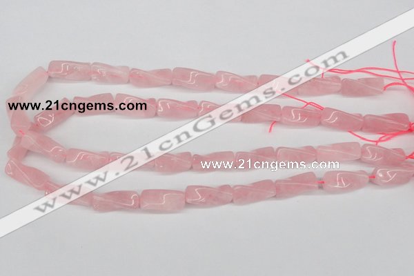 CTW133 15.5 inches 9*20mm twisted trihedron rose quartz beads