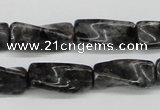 CTW135 15.5 inches 9*20mm twisted trihedron black labradorite beads