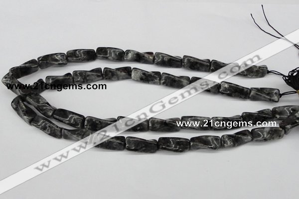 CTW135 15.5 inches 9*20mm twisted trihedron black labradorite beads