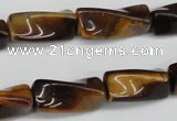 CTW140 15.5 inches 9*20mm twisted trihedron yellow tiger eye beads