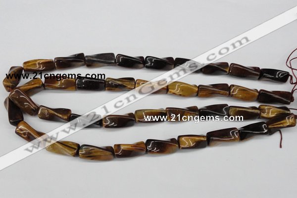 CTW140 15.5 inches 9*20mm twisted trihedron yellow tiger eye beads