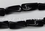 CTW141 15.5 inches 9*20mm twisted trihedron black agate beads