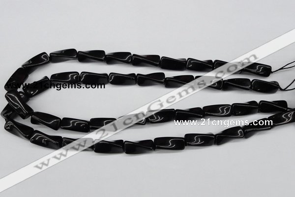 CTW141 15.5 inches 9*20mm twisted trihedron black agate beads