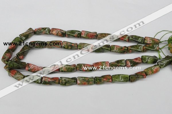 CTW142 15.5 inches 9*20mm twisted trihedron unakite gemstone beads