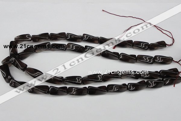 CTW145 15.5 inches 9*20mm twisted trihedron smoky quartz beads