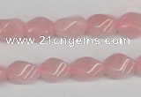 CTW148 15.5 inches 8*11mm twisted rice rose quartz beads