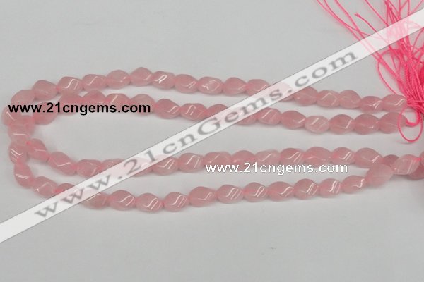 CTW148 15.5 inches 8*11mm twisted rice rose quartz beads