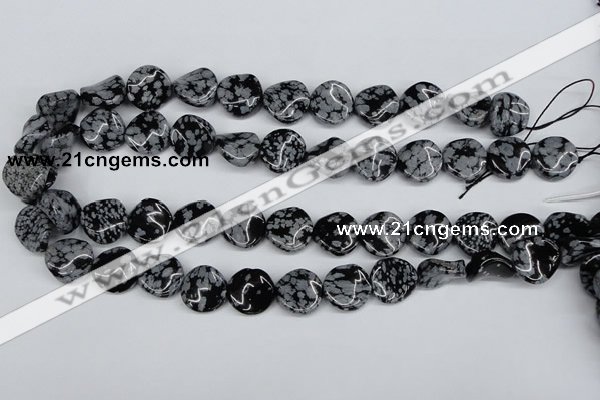 CTW15 15.5 inches 16mm twisted coin snowflake obsidian beads