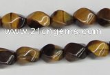 CTW151 15.5 inches 8*11mm twisted rice yellow tiger eye beads