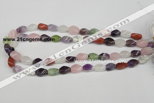 CTW158 15.5 inches 8*15mm twisted rice mixed gemstone beads