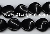 CTW20  15.5 inches 16mm twisted coin black agate beads wholesale