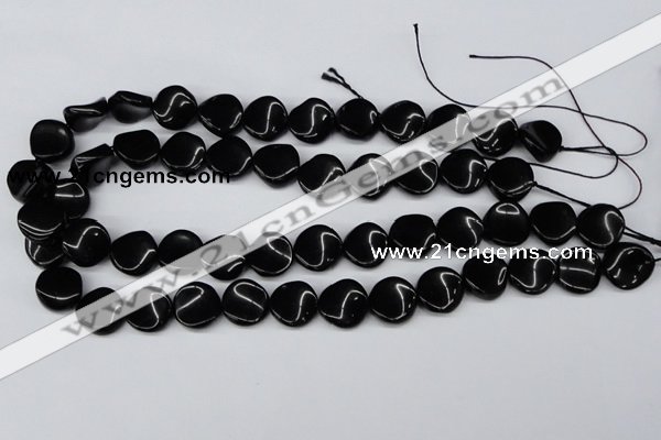 CTW20  15.5 inches 16mm twisted coin black agate beads wholesale