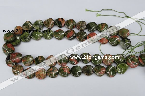 CTW26 15.5 inches 16mm twisted coin unakite gemstone beads wholesale