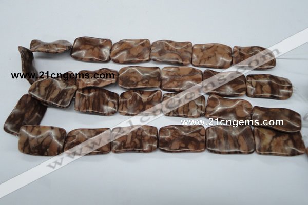 CTW324 15.5 inches 20*30mm wavy rectangle red line jasper beads