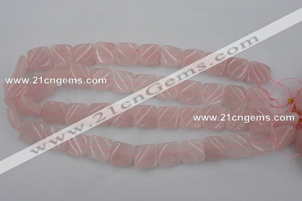 CTW350 15.5 inches 16*16mm twisted square rose quartz beads