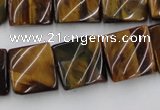 CTW356 15.5 inches 16*16mm twisted square yellow tiger eye beads