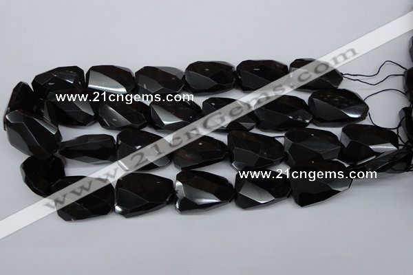 CTW415 15.5 inches 20*30mm faceted & twisted black agate gemstone beads