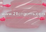 CTW451 15.5 inches 20*38mm faceted & twisted rectangle rose quartz beads