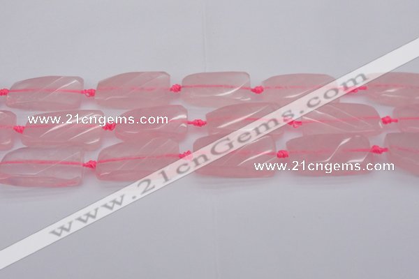 CTW451 15.5 inches 20*38mm faceted & twisted rectangle rose quartz beads