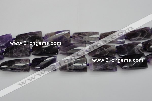 CTW453 20*38mm faceted & twisted rectangle dogtooth amethyst beads