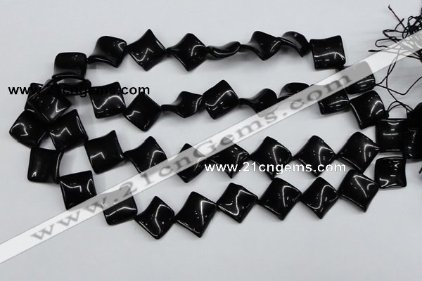 CTW46 15.5 inches 15*15mm twisted diamond black agate beads