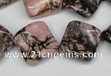 CTW51 15.5 inches 15*15mm twisted diamond rhodonite beads