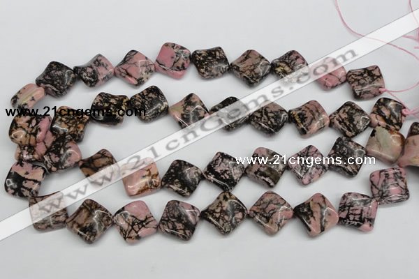 CTW51 15.5 inches 15*15mm twisted diamond rhodonite beads