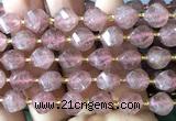 CTW652 15 inches 10mm faceted & twisted S-shaped strawberry quartz beads