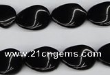 CTW66 15.5 inches 13*18mm twisted oval black agate beads