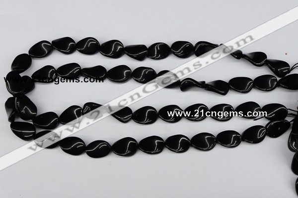 CTW66 15.5 inches 13*18mm twisted oval black agate beads