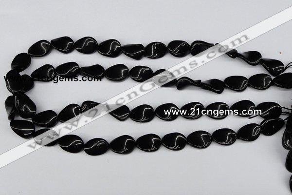 CTW70 15.5 inches 15*20mm twisted oval black agate gemstone beads