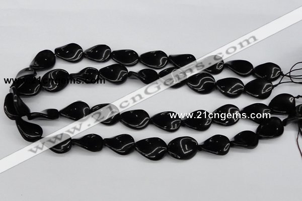 CTW77 15.5 inches 15*20mm twisted oval black agate gemstone beads