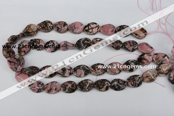 CTW84 15.5 inches 15*20mm twisted oval rhodonite gemstone beads