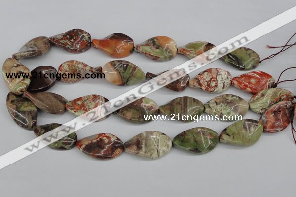 CTW93 15.5 inches 18*30mm twisted oval rainforest agate gemstone beads