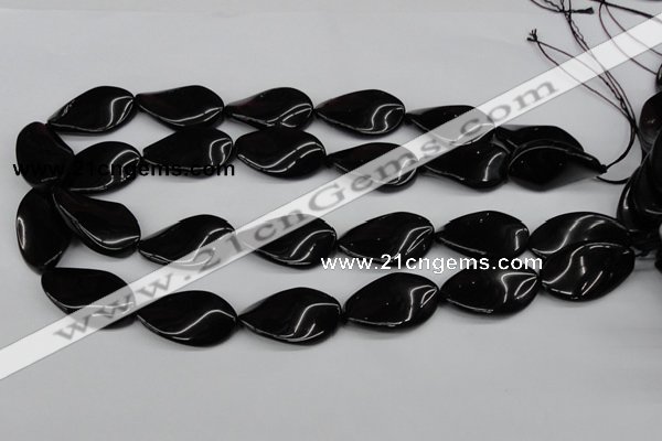 CTW98 15.5 inches 18*30mm twisted oval black agate gemstone beads