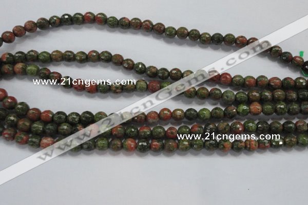 CUG300 15.5 inches 4mm faceted round unakite gemstone beads